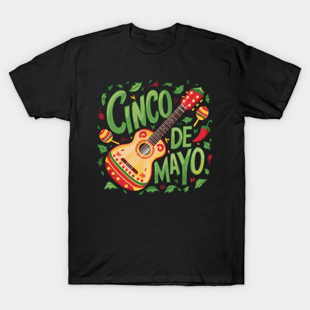 Festive Cinco De Mayo Colorful Maracas Vihuela Design T-Shirt by TF Brands